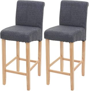 Lot De 2 Tabourets De Bar En Tissu Gris Foncé Pieds Clairs Avec Repose Pieds Tdb04072