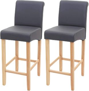 Lot De 2 Tabourets De Bar En Synthétique Gris Mat Pieds Clairs Avec Repose Pieds Tdb04071