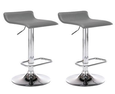 Lot De 2 Tabourets De Bar En Synthétique Gris Hauteur Réglable Avec Repose-pieds Chromé Tdb10159