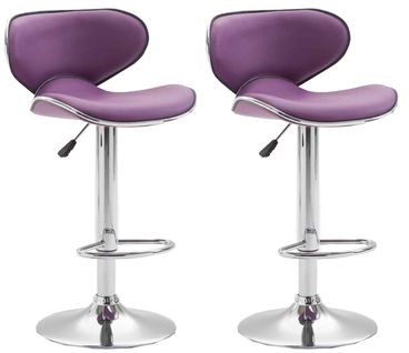 Tabouret De Bar Chaise De Bar X2 Hauteur Réglable Avec Repose Pieds En Synthétique Violet Et Métal