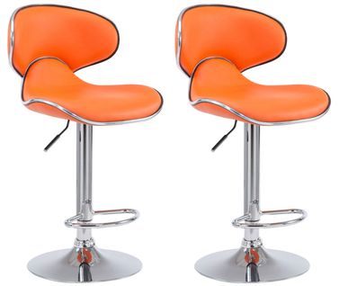 Tabouret De Bar Chaise De Bar X2 Hauteur Réglable Avec Repose Pieds En Synthétique Orange Et Métal
