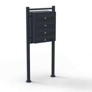 Bloc 4 Boites Aux Lettres Sur Pieds 4 Entrées Acier Galvanisé 46,8 X 38,5 X 27 Cm Noi