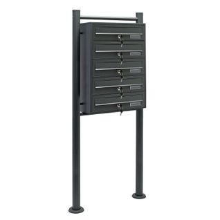 Bloc 5 Boites Aux Lettres 5 Compartiments Pied De Support Courrier Acier Galvanisé An