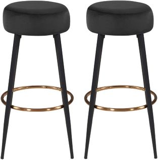 Lot De 2 Tabourets De Bar En Tissu Velours Noir Cadre En Métal Avec Repose-pieds Tdb09217