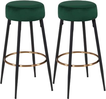 Lot De 2 Tabourets De Bar En Tissu Velours Vert Foncé Cadre En Métal Avec Repose-pieds Tdb09216