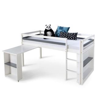 Lit Mezzanine Mi-hauteur Pour Enfant 90x200cm Avec Rangement Bureau Extensible Et Sommier Lit06199