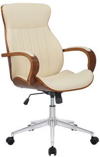 Fauteuil De Bureau Avec Roulettes Synthétique Crème Et Bois Noyer Hauteur Réglable Bur10462