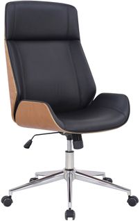 Fauteuil De Bureau Dossier Haut Avec Roulettes Synthétique Noir Et Bois Clair Hauteur Réglable