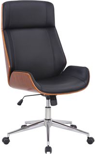 Fauteuil De Bureau Dossier Haut Avec Roulettes Synthétique Noir Et Bois Noyer Hauteur Réglable
