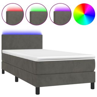 Cadre De Lit LED Avec Sommier Tête De Lit Matelas 90x200cm Tissu Velours Gris Foncé Tdl0208245