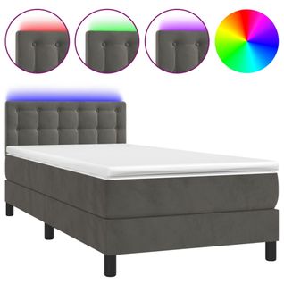 Cadre De Lit LED Avec Sommier Tête De Lit Matelas 90x200cm Tissu Velours Gris Foncé Tdl0208247
