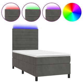 Cadre De Lit LED Avec Sommier Tête De Lit Matelas 90x200cm Tissu Velours Gris Foncé Tdl0208248