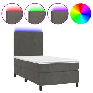 Cadre De Lit LED Avec Sommier Tête De Lit Matelas 90x200cm Tissu Velours Gris Foncé Tdl0208249