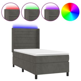 Cadre De Lit LED Avec Sommier Tête De Lit Matelas 90x200cm Tissu Velours Gris Foncé Tdl0208254