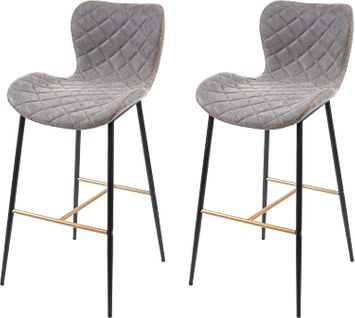 2x Tabourets De Bar En Synthétique Gris Aspect Daim Repose-pieds Tdb04059