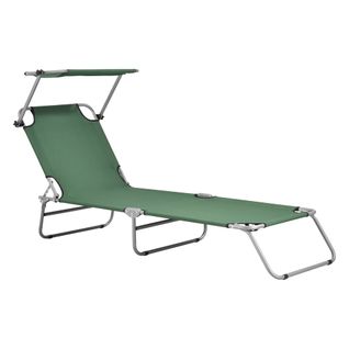 Transat Bain De Soleil Avec Pare-soleil Inclinable Acier Polyester Argenté Mat Vert F