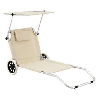 Transat Bain De Soleil à Roulettes Aluminium Polyester Argenté Mat Beige 03_0006420