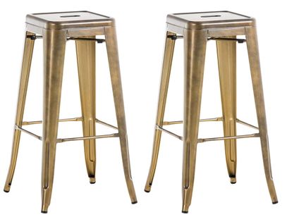 Lot De 2 Tabourets De Bar Style Industriel En Métal Avec Repose-pieds Or Vieilli Vintage Tdb10598