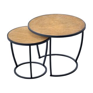 Set De 2 Tables Basses Gigognes Rondes Noir Effet Bois 03_0008366