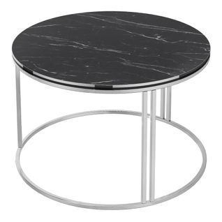 Table Basse Ronde 50 X 80 Cm Marbre Noir Argent 03_0008425