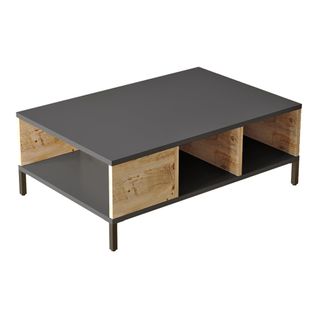 Table Basse Avec 3 Compartiments De Rangement 33 X 90 X 60 Cm Effet Chêne Rustique / Anthracite 03