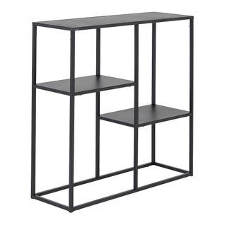 Table Console Avec 3 Surfaces De Rangement Acier 80 X 80 X 26 Cm Noir Mat 03_0008594