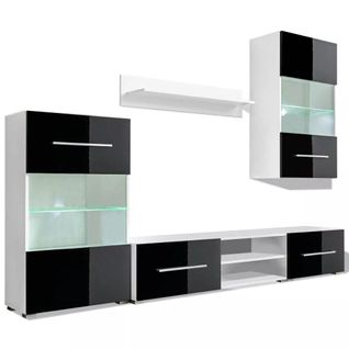 Meuble Télé Buffet TV Télévision Design Pratique Mural 5 Pièces Avec Éclairage LED No