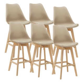 Lot De 6 Tabourets De Bar Plastique Synthétique Hêtre 105 X 48 X 58 Cm Beige 03_00087