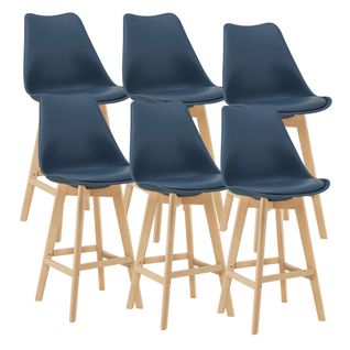 Lot De 6 Tabourets De Bar Plastique Synthétique Hêtre 105 X 48 X 58 Cm Bleu 03_000872