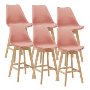 Lot De 6 Tabourets De Bar Plastique Synthétique Hêtre 105x48x58 Cm Rose 03_0008729