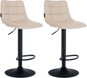 Lot De 2 Tabourets De Bar En Synthétique Crème Base Métal Noir Mat Réglable En Hauteur