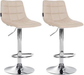 Lot De 2 Tabourets De Bar En Synthétique Crème Base Métal Chromé Réglable En Hauteur Et Repose-pieds