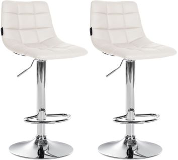 Lot De 2 Tabourets De Bar En Synthétique Blanc Base Métal Chromé Réglable En Hauteur