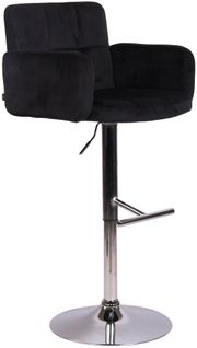 Tabouret De Bar Pivotant En Velours Noir Et Métal Chromé Avec Accoudoirs Repose-pieds