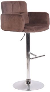 Tabouret De Bar Pivotant En Velours Marron Et Métal Chromé Avec Accoudoirs Repose-pieds Et Dossier