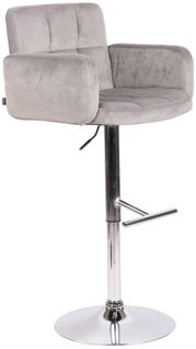 Tabouret De Bar Pivotant En Velours Gris Et Métal Chromé Avec Accoudoirs Repose-pieds