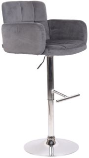 Tabouret De Bar Pivotant En Velours Gris Foncé Et Métal Chromé Avec Accoudoirs Repose-pieds