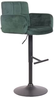 Tabouret De Bar Pivotant En Velours Vert Et Métal Noir Avec Accoudoirs Repose-pieds Et Dossier Tdb