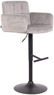 Tabouret De Bar Pivotant En Velours Gris Et Métal Noir Avec Accoudoirs Repose-pieds Et Dossier Tdb