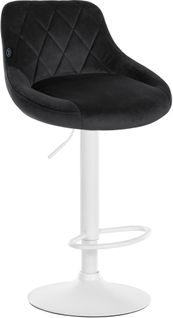 Tabouret De Bar En Velours Noir Coutures Décoratives Pivotant Support Métal Blanc Tdb10661