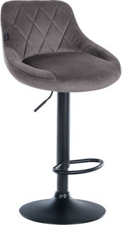 Tabouret De Bar En Velours Gris Coutures Décoratives Pivotant Support Métal Noir Tdb10666