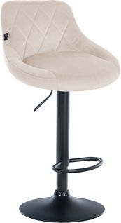 Tabouret De Bar En Velours Crème Coutures Décoratives Pivotant Support Métal Noir Tdb10668