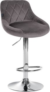 Tabouret De Bar En Velours Gris Coutures Décoratives Pivotant Support Métal Chromé Tdb10673