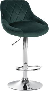 Tabouret De Bar En Velours Vert Coutures Décoratives Pivotant Support Métal Chromé Tdb10677