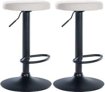 Lot De 2 Tabourets De Bar Design Simple Avec Assise En Synthétique Blanc Et Cadre Métal Noir Tdb10