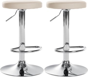 Lot De 2 Tabourets De Bar Design Simple Avec Assise En Synthétique Crème Et Cadre Métal Chromé Tdb