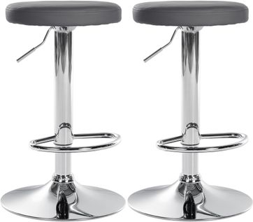 Lot De 2 Tabourets De Bar Design Simple Avec Assise En Synthétique Gris Et Cadre Métal Chromé Tdb1