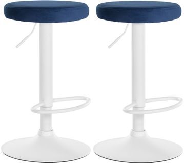 Lot De 2 Tabourets De Bar Avec Assise En Tissu Velours Bleu Et Cadre Métal Blanc Tdb10696