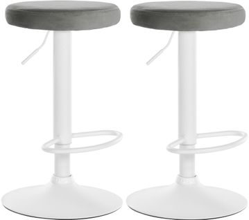 Lot De 2 Tabourets De Bar Avec Assise En Tissu Velours Gris Et Cadre Métal Blanc Tdb10700