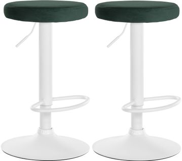 Lot De 2 Tabourets De Bar Avec Assise En Tissu Velours Vert Et Cadre Métal Blanc Tdb10701